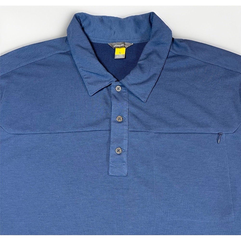 Eddie Bauer Shirt Mens‎ XXL Blue Travex Polo Short Sleeve Zip Pocket Hiking